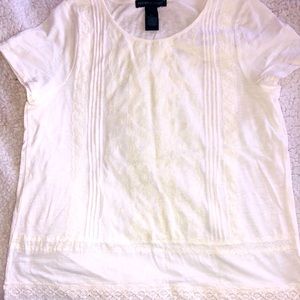 White with White Lace Overlay T-shirt- Petite